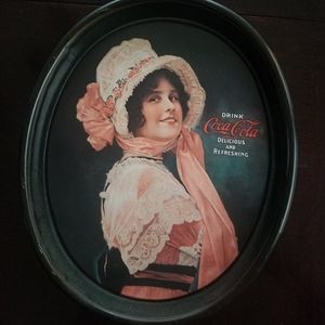 Vintage Coca Cola Metal Tray Oval- 1914 Betty Girl